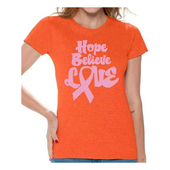 Awkward Styles Women's Hope Believe Love Graphic T-shirt Tops Pink Ribbon Breast Cancer Awareness