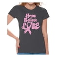 thumbnail image 1 of Awkward Styles Women's Hope Believe Love Graphic T-shirt Tops Pink Ribbon Breast Cancer Awareness, 1 of 4