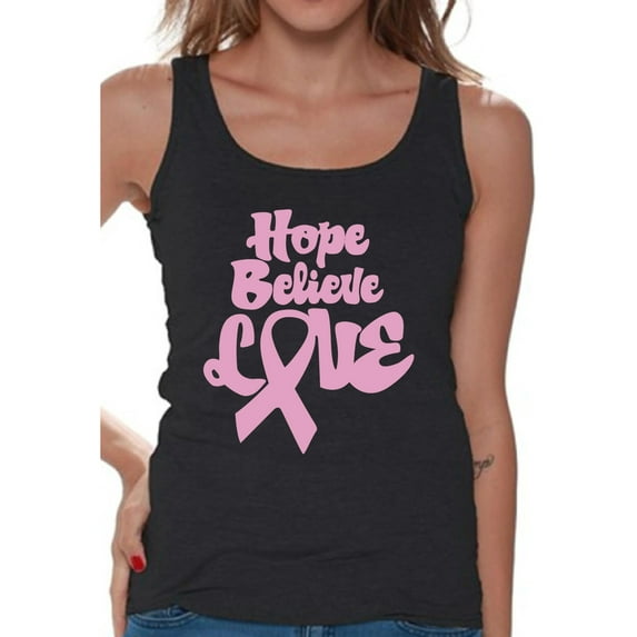 Awkward Styles Women's Hope Believe Love Graphic Tank Tops Pink Ribbon Breast Cancer Awareness