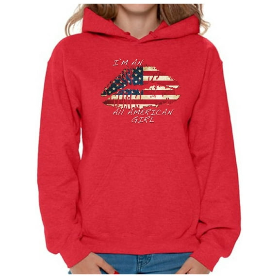 Awkward Styles Women's I Am An All American Girl Graphic Hoodie Tops Lips USA Flag 4th of July