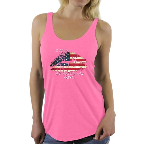 Awkward Styles Women's I Am An All American Girl Graphic Racerback Tank Tops Lips USA Flag 4th of July