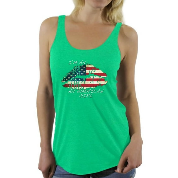 Awkward Styles Women's I Am An All American Girl Graphic Racerback Tank Tops Lips USA Flag 4th of July