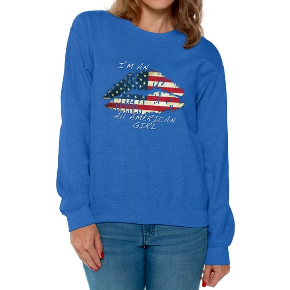Awkward Styles Women's I Am An All American Girl Graphic Sweatshirt Tops Lips USA Flag 4th of July