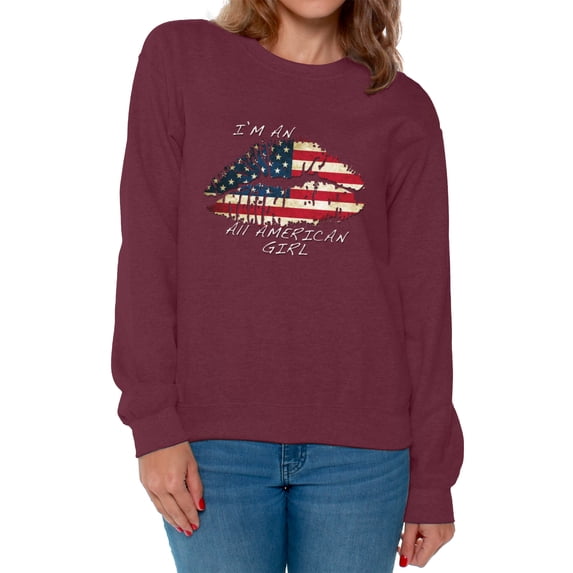 Awkward Styles Women's I Am An All American Girl Graphic Sweatshirt Tops Lips USA Flag 4th of July
