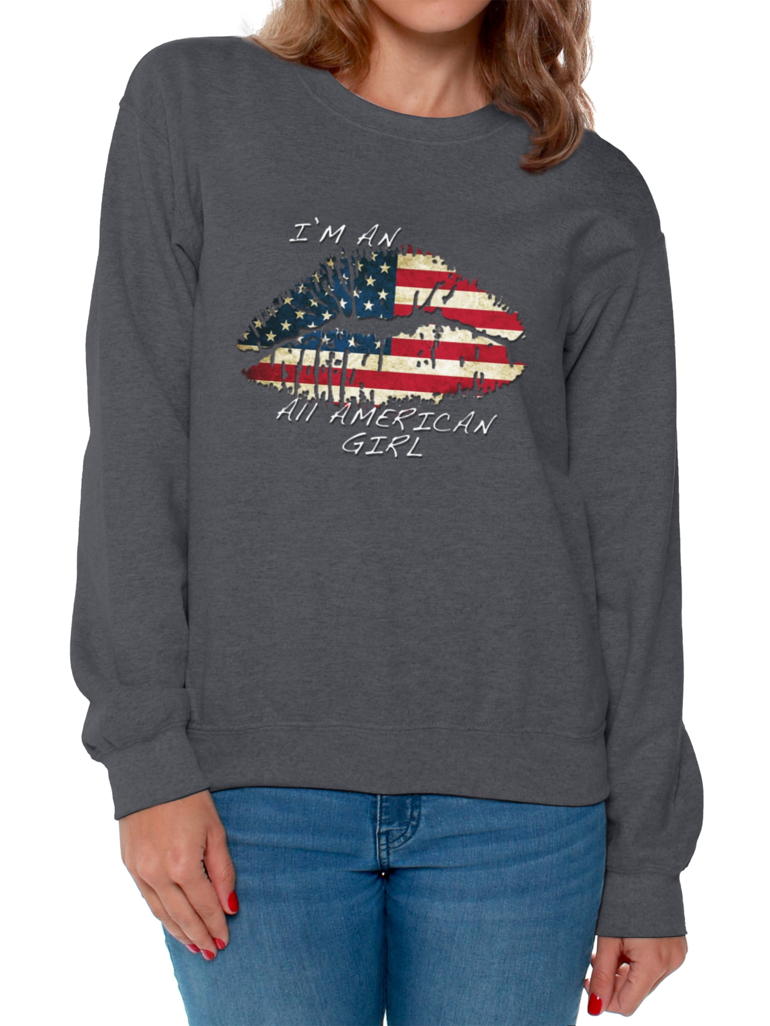 Awkward Styles Women s I Am An All American Girl Graphic Sweatshirt Tops Lips USA Flag 4th of July Walmart