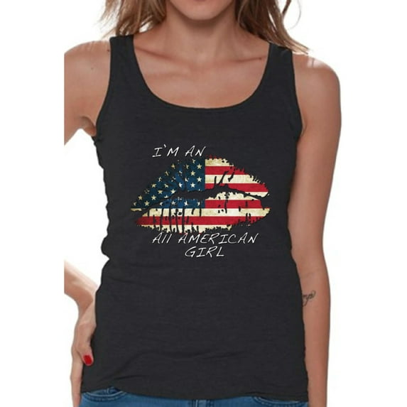 Awkward Styles Women's I Am An All American Girl Graphic Tank Tops Lips USA Flag 4th of July