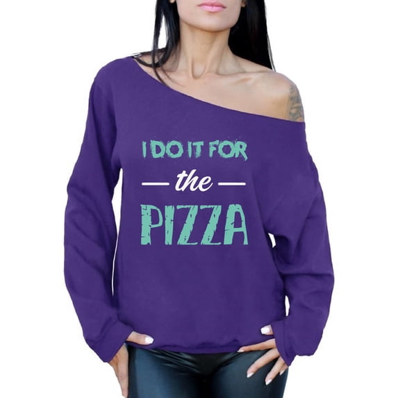 Awkward Styles Women's I Do It For the Pizza Graphic Off Shoulder Tops Oversized Sweatshirt GYM Funny Workout Saying