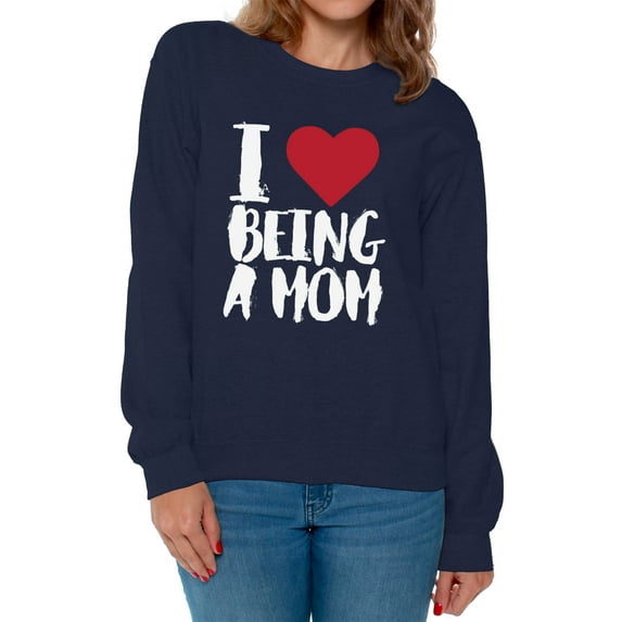 Awkward Styles Women's I Love Being A Mom Heart Graphic Sweatshirt Tops White Mother's Day Gift