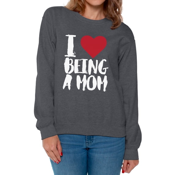 Awkward Styles Women's I Love Being A Mom Heart Graphic Sweatshirt Tops White Mother's Day Gift