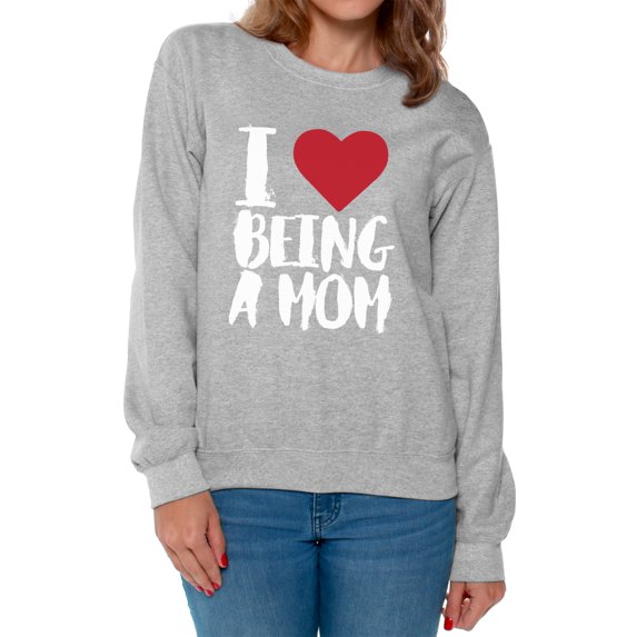 Awkward Styles Women's I Love Being A Mom Heart Graphic Sweatshirt Tops White Mother's Day Gift