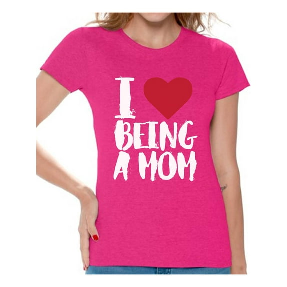 Awkward Styles Women's I Love Being A Mom Heart Graphic T-shirt Tops White Mother's Day Gift