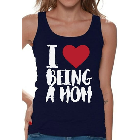 Awkward Styles Women's I Love Being A Mom Heart Graphic Tank Tops White Mother's Day Gift