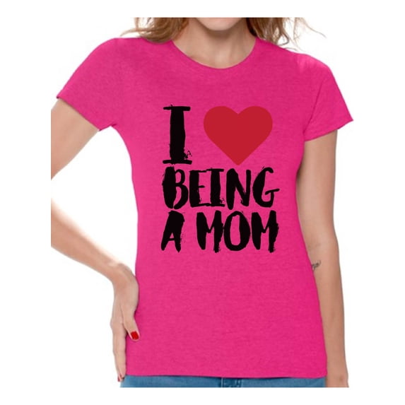 Awkward Styles Women's I Love Being A Mom Mothering Graphic T-shirt Tops Black Mother's Day Gift Idea