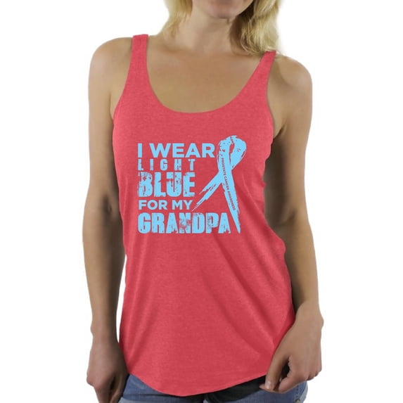 Awkward Styles Women's I Wear Blue for My Grandpa Graphic Racerback Tank Tops Prostate Cancer Awareness Ribbon