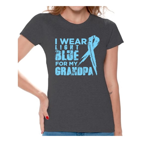 Awkward Styles Women's I Wear Blue for My Grandpa Graphic T-shirt Tops Prostate Cancer Awareness Ribbon