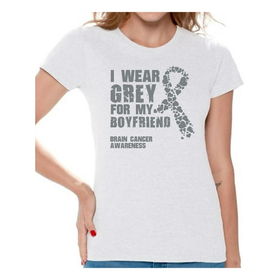 Awkward Styles Women's I Wear Grey for My Boyfriend Graphic T-shirt Tops Brain Cancer Awareness