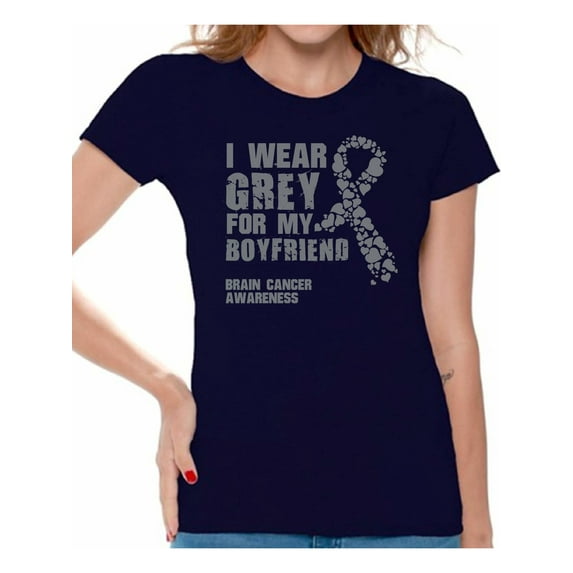 Awkward Styles Women's I Wear Grey for My Boyfriend Graphic T-shirt Tops Brain Cancer Awareness