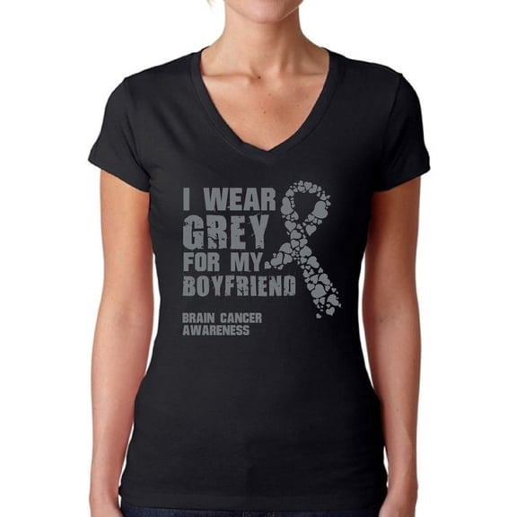 Awkward Styles Women's I Wear Grey for My Boyfriend V-neck T-shirt Brain Cancer Awareness
