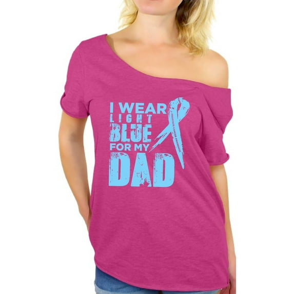 Awkward Styles Women's I Wear Light Blue for My Dad Graphic Off Shoulder Tops T-shirt Prostate Cancer Awareness Ribbon