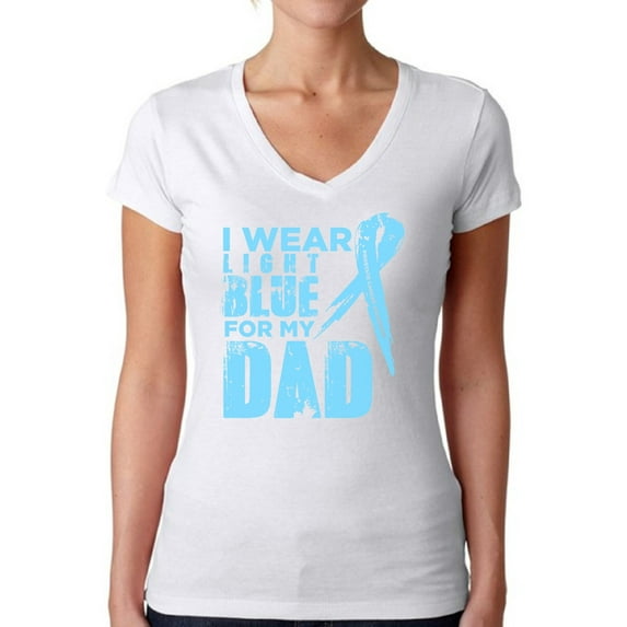 Awkward Styles Women's I Wear Light Blue for My Dad V-neck T-shirt Prostate Cancer Awareness Ribbon