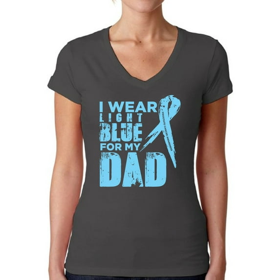 Awkward Styles Women's I Wear Light Blue for My Dad V-neck T-shirt Prostate Cancer Awareness Ribbon