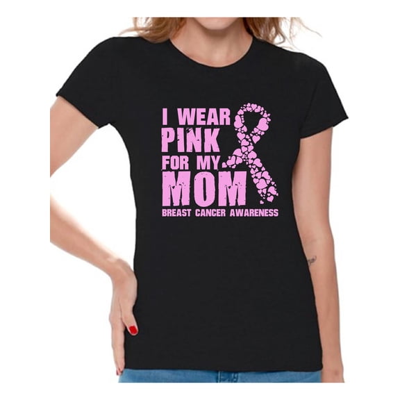 Awkward Styles I Wear Pink For My Mom Ladies Shirts Cancer Shirt Pink T Shirt for Ladies Cancer Survivor Shirt I Wear Pink For My Mom Tshirt Breast Cancer Awareness Shirt Support T-Shirt