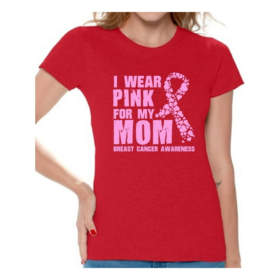 Awkward Styles Women's I Wear Pink for My Mom Graphic T-shirt Tops Breast Cancer Awareness