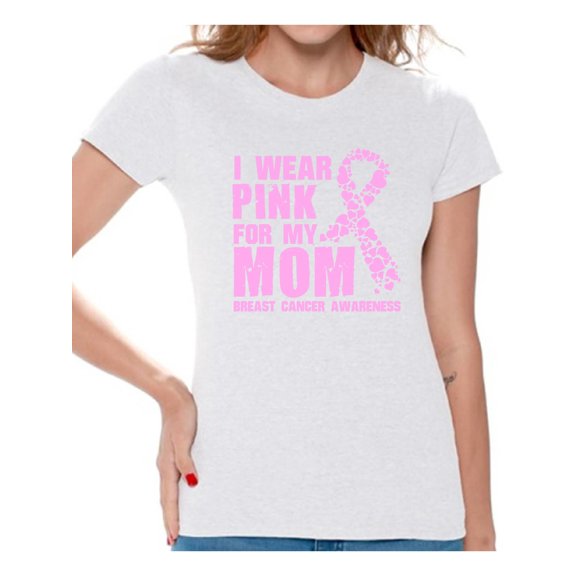 Awkward Styles Women's I Wear Pink for My Mom Graphic T-shirt Tops Breast Cancer Awareness
