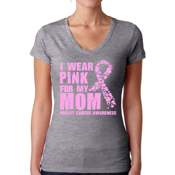Awkward Styles Women's I Wear Pink for My Mom V-neck T-shirt Breast Cancer Awareness