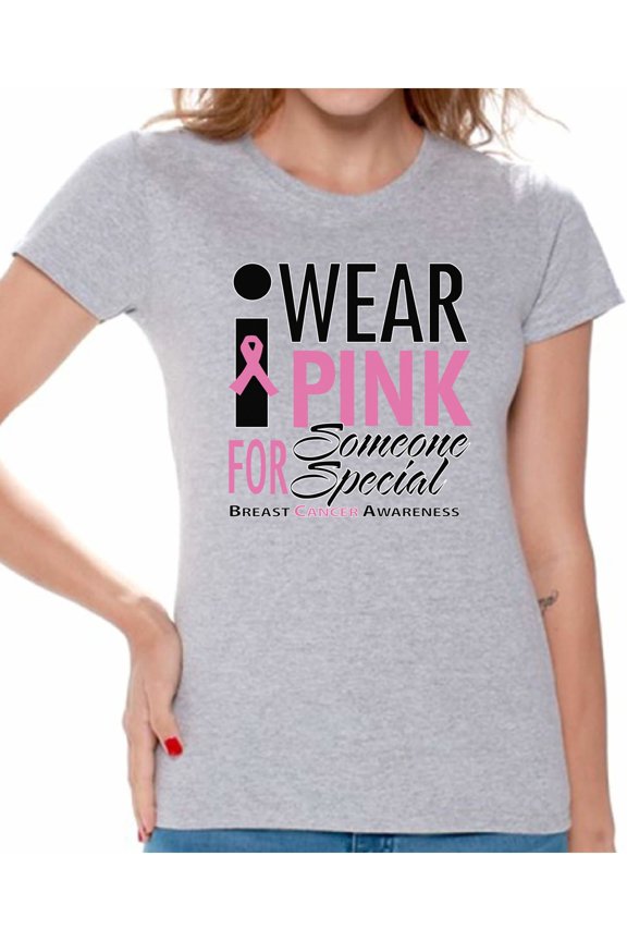 Women's I Wear Pink for Someone Special Graphic T-shirt Tops Breast Cancer Awareness
