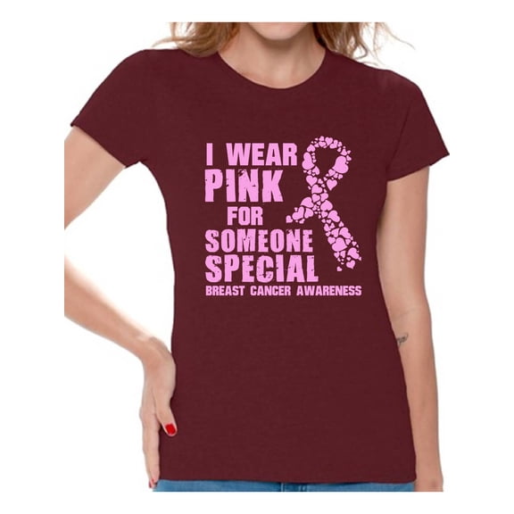 Awkward Styles Women's I Wear Pink for Someone Special Graphic T-shirt Tops Breast Cancer Awareness