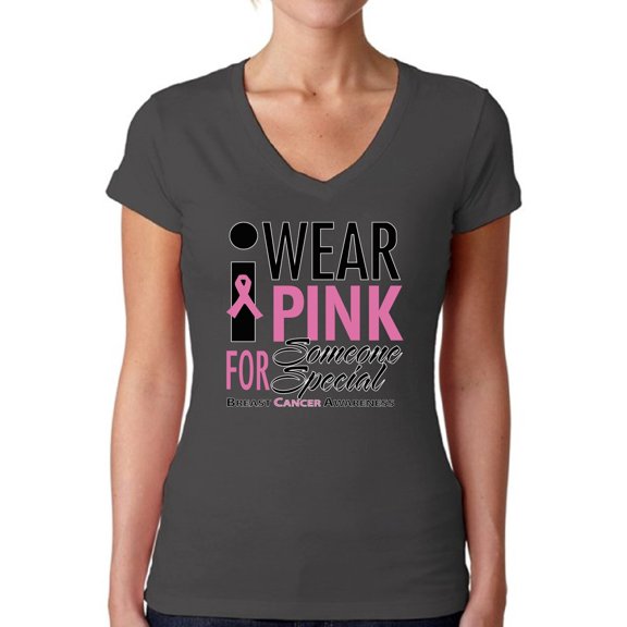 Awkward Styles Women's I Wear Pink for Someone Special V-neck T-shirt Breast Cancer Awareness