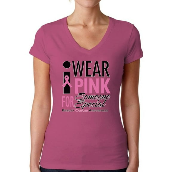 Awkward Styles Women's I Wear Pink for Someone Special V-neck T-shirt Breast Cancer Awareness