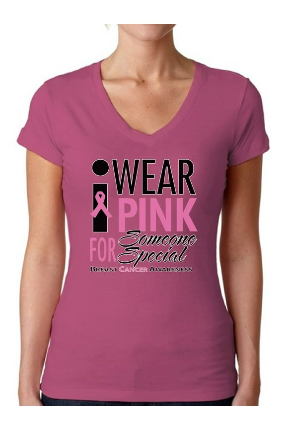 Women's I Wear Pink for Someone Special V-neck T-shirt Breast Cancer Awareness