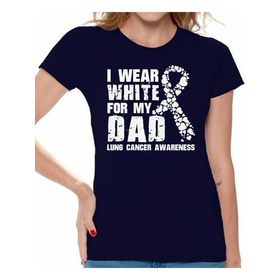 Awkward Styles Women's I Wear White for My Dad Graphic T-shirt Tops Lung Cancer Awareness