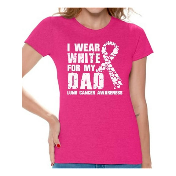 Awkward Styles Women's I Wear White for My Dad Graphic T-shirt Tops Lung Cancer Awareness