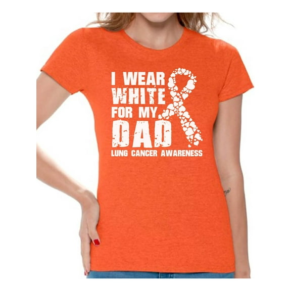 Awkward Styles Women's I Wear White for My Dad Graphic T-shirt Tops Lung Cancer Awareness