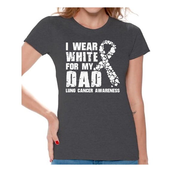 Awkward Styles Women's I Wear White for My Dad Graphic T-shirt Tops Lung Cancer Awareness