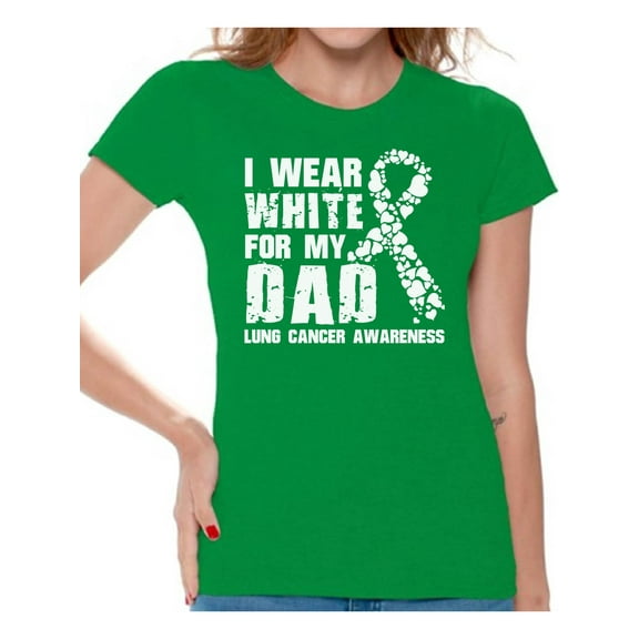 Awkward Styles Women's I Wear White for My Dad Graphic T-shirt Tops Lung Cancer Awareness