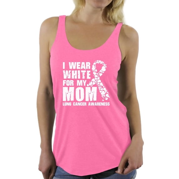 Awkward Styles Women's I Wear White for My Mom Graphic Racerback Tank Tops Lung Cancer Awareness