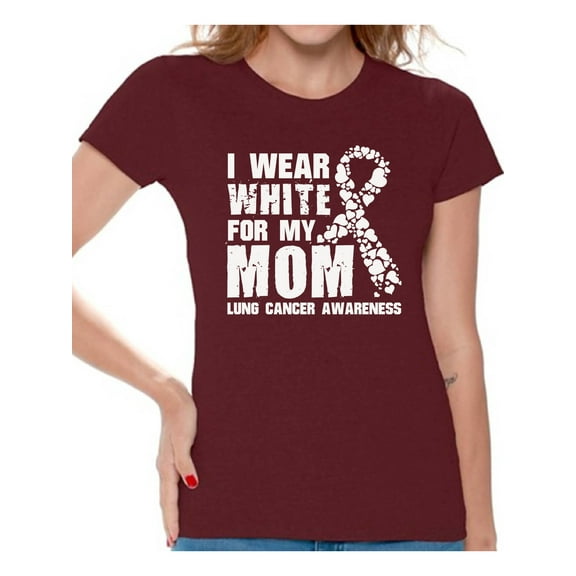 Awkward Styles Women's I Wear White for My Mom Graphic T-shirt Tops Lung Cancer Awareness