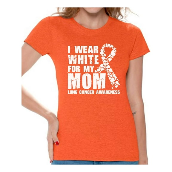 Awkward Styles Women's I Wear White for My Mom Graphic T-shirt Tops Lung Cancer Awareness