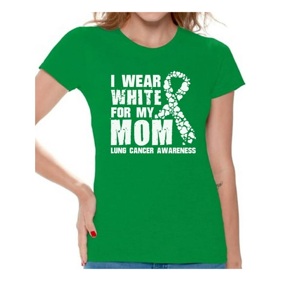 Awkward Styles Women's I Wear White for My Mom Graphic T-shirt Tops Lung Cancer Awareness