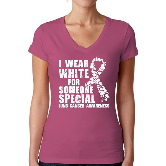 Awkward Styles Women's I Wear White for Someone Special V-neck T-shirt Lung Cancer Awareness