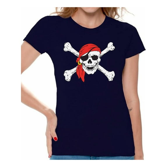 Awkward Styles Women's Jolly Roger Skull Graphic T-shirt Tops Day of Dead Pirate Skull