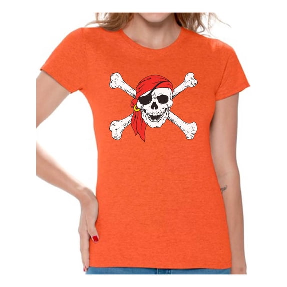 Awkward Styles Women's Jolly Roger Skull Graphic T-shirt Tops Day of Dead Pirate Skull