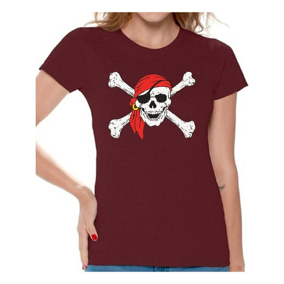 Awkward Styles Women's Jolly Roger Skull Graphic T-shirt Tops Day of Dead Pirate Skull