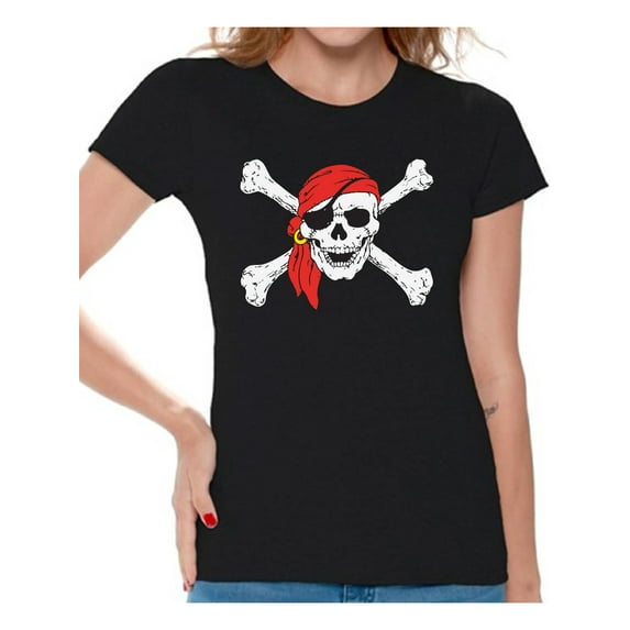 Awkward Styles Women's Jolly Roger Skull Graphic T-shirt Tops Day of Dead Pirate Skull