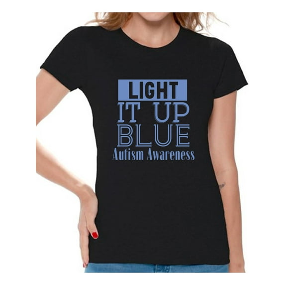 Awkward Styles Women's Light It Up Blue Support Graphic T-shirt Tops for Autism Awareness
