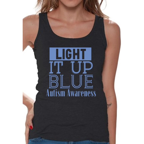 Awkward Styles Women's Light It Up Blue Support Graphic Tank Tops for Autism Awareness
